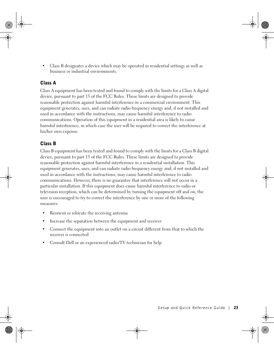 Class a, Class b | Dell OptiPlex GX270 User Manual | Page 23 / 38