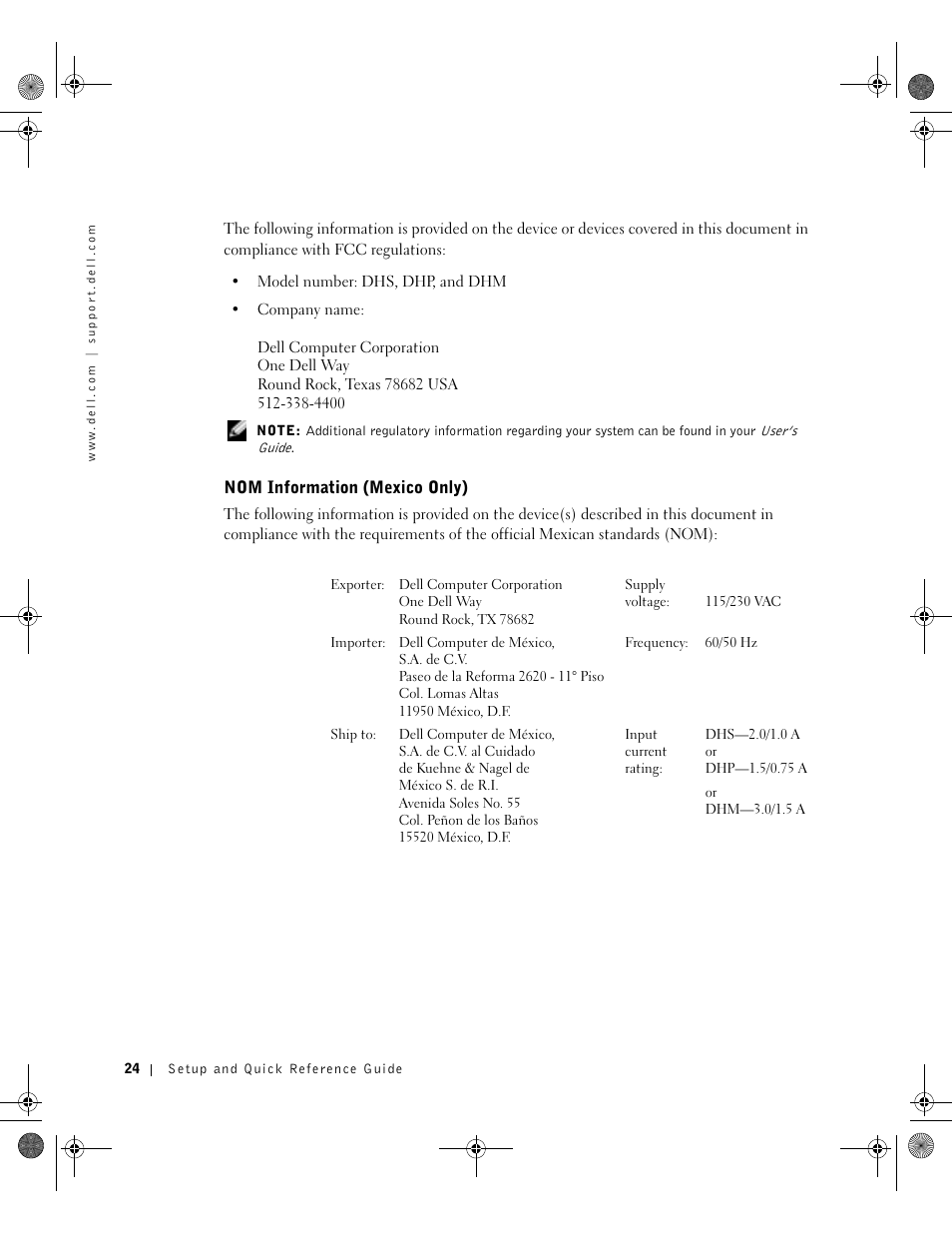 Nom information (mexico only) | Dell OptiPlex GX270 User Manual | Page 24 / 38