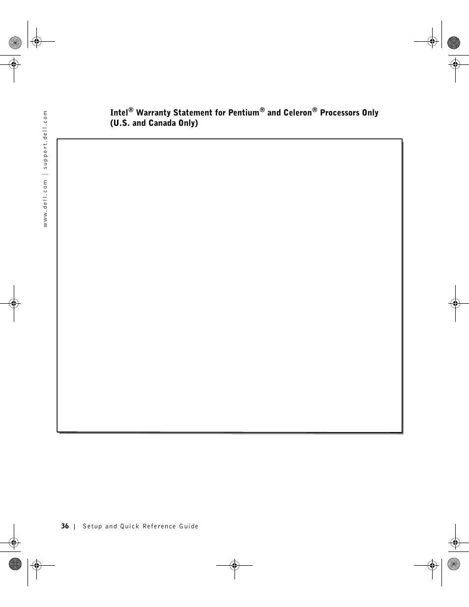 Intel, Warranty statement for pentium, And celeron | Processors only (u.s. and canada only) | Dell OptiPlex GX270 User Manual | Page 36 / 38