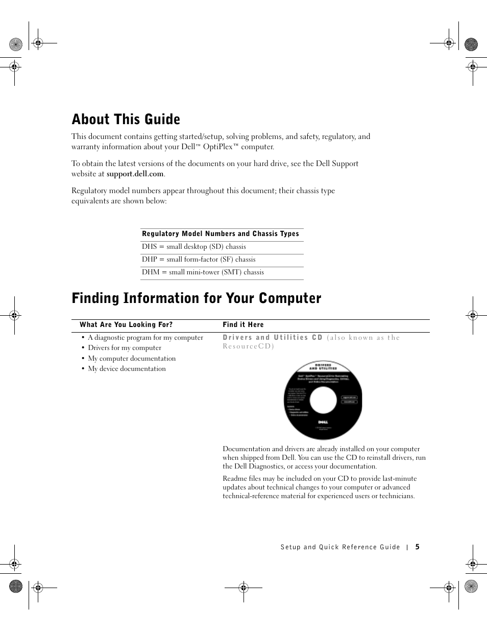 About this guide, Finding information for your computer | Dell OptiPlex GX270 User Manual | Page 5 / 38