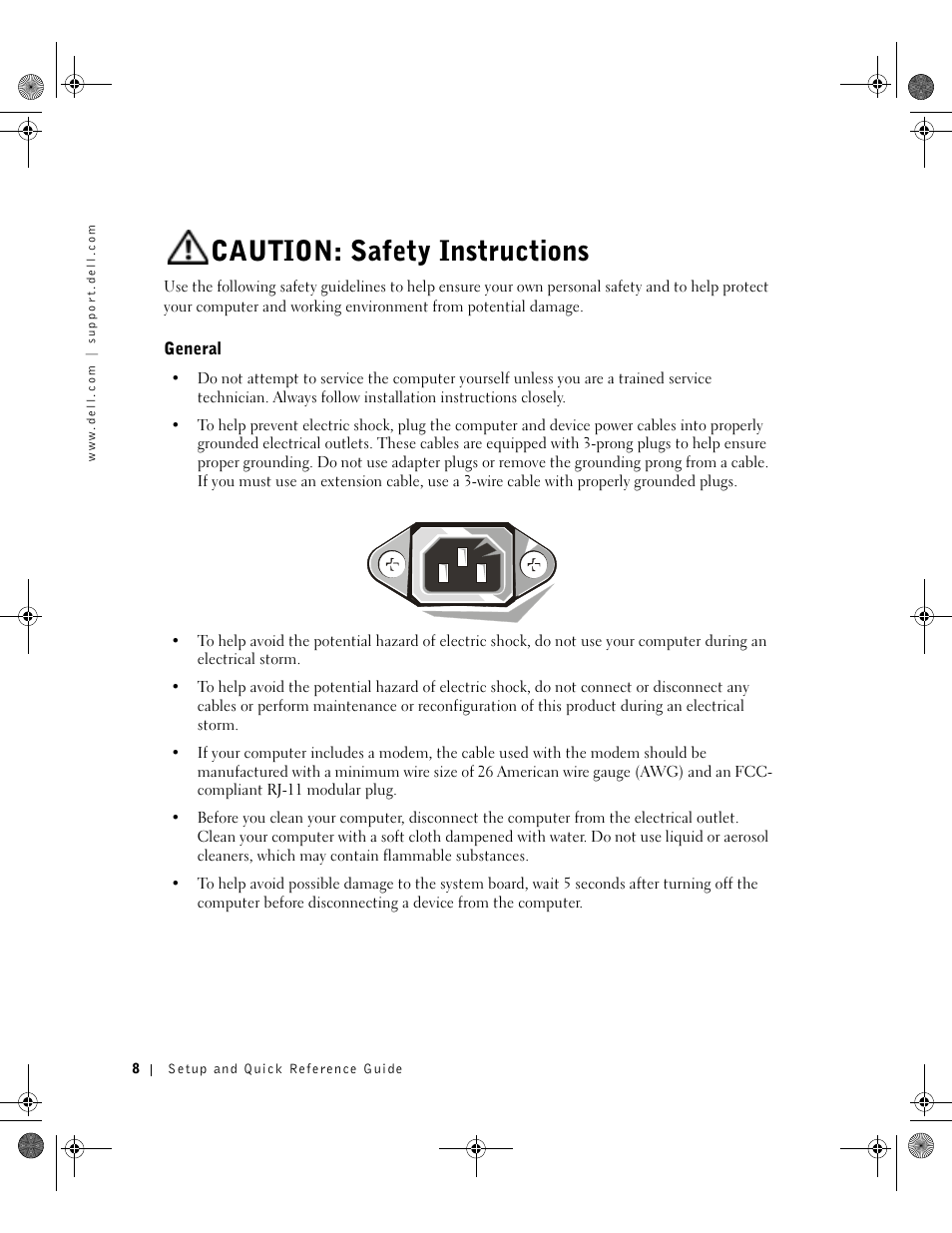 Caution: safety instructions, General | Dell OptiPlex GX270 User Manual | Page 8 / 38