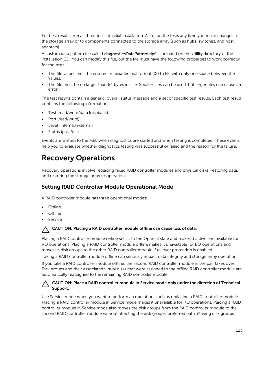 Recovery operations, Setting raid controller module operational mode | Dell PowerVault MD3420 User Manual | Page 123 / 405