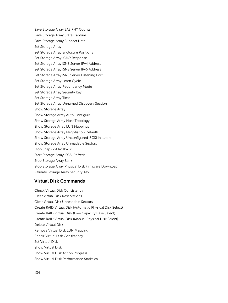 Virtual disk commands | Dell PowerVault MD3420 User Manual | Page 134 / 405