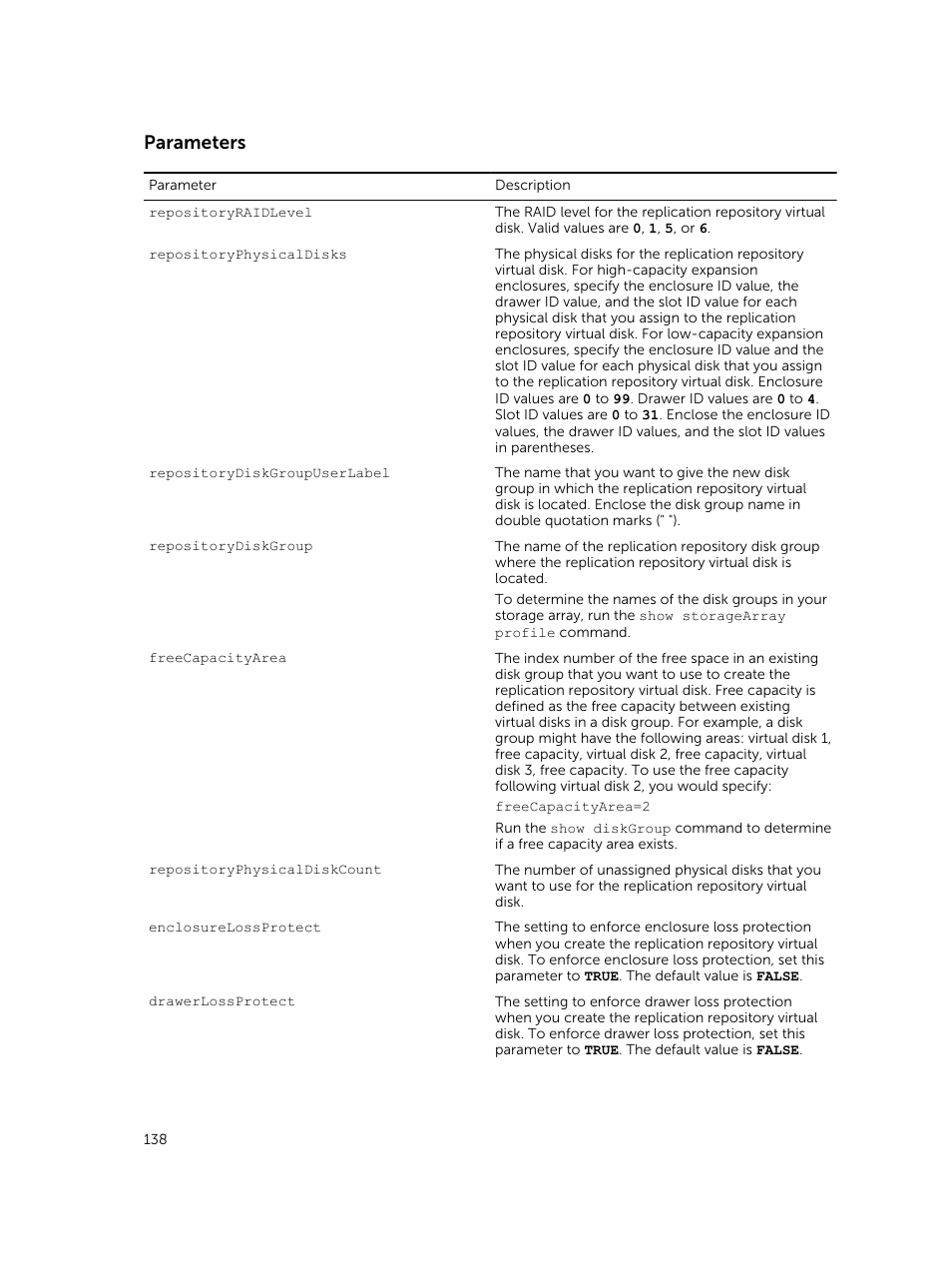 Parameters | Dell PowerVault MD3420 User Manual | Page 138 / 405