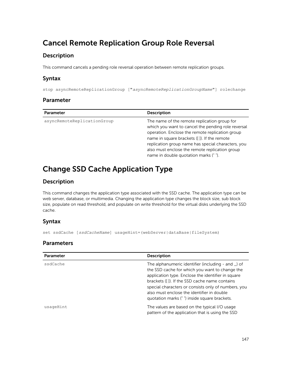 Cancel remote replication group role reversal, Change ssd cache application type | Dell PowerVault MD3420 User Manual | Page 147 / 405