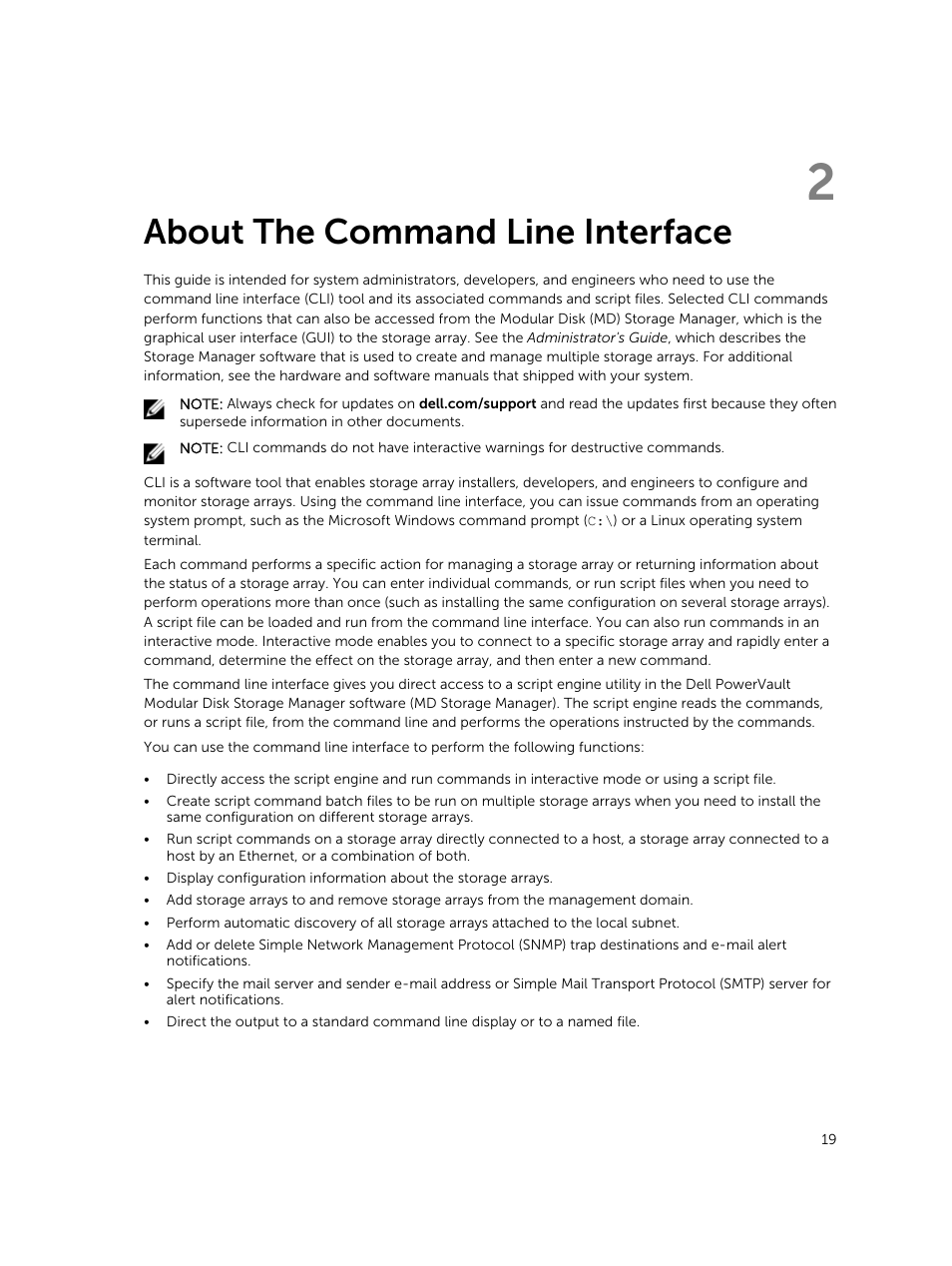 About the command line interface, 2 about the command line interface | Dell PowerVault MD3420 User Manual | Page 19 / 405