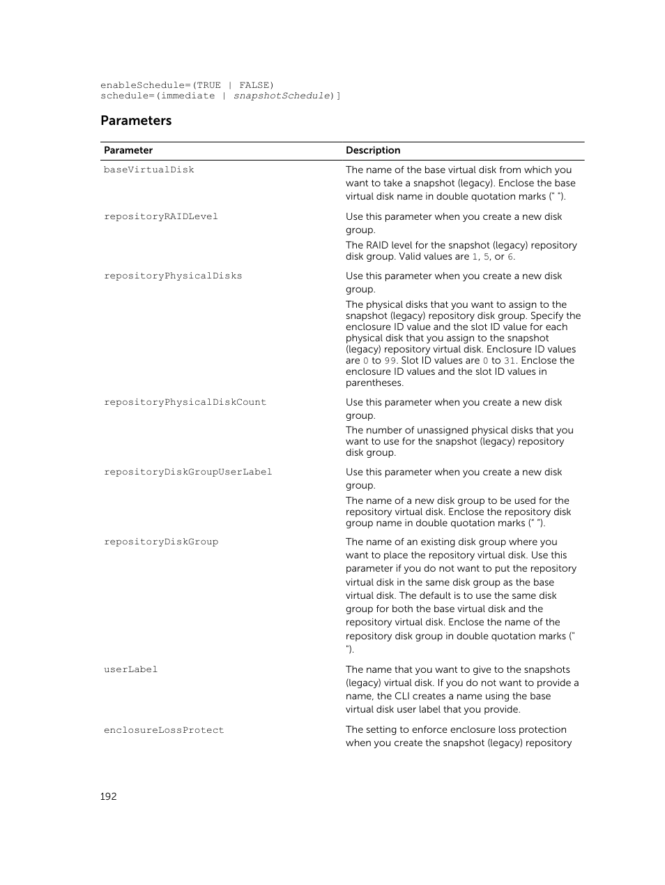 Parameters | Dell PowerVault MD3420 User Manual | Page 192 / 405
