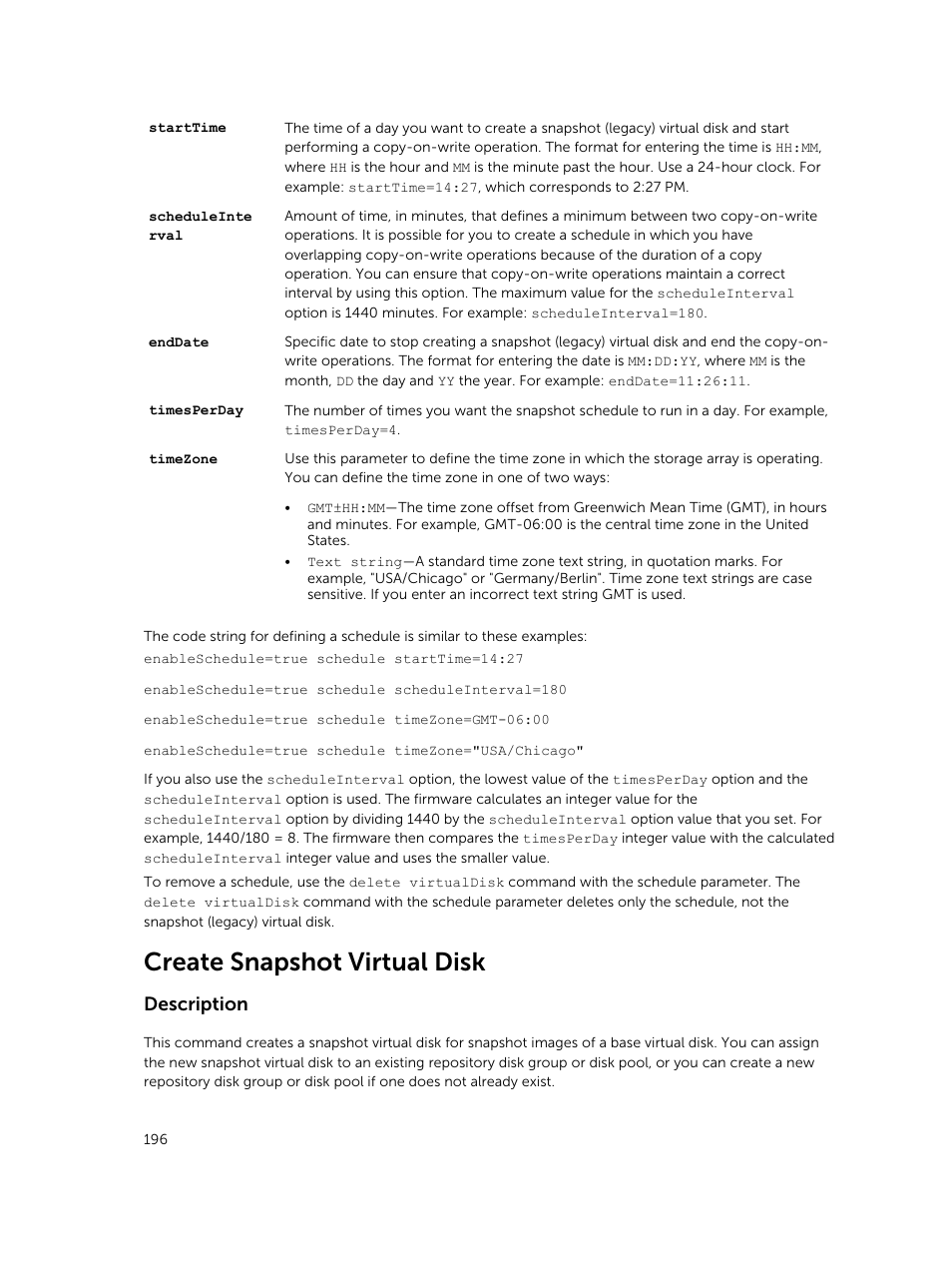 Create snapshot virtual disk, Description | Dell PowerVault MD3420 User Manual | Page 196 / 405
