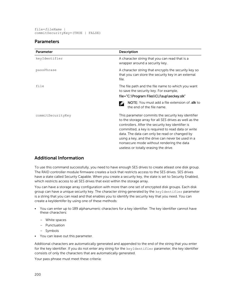 Parameters, Additional information | Dell PowerVault MD3420 User Manual | Page 200 / 405