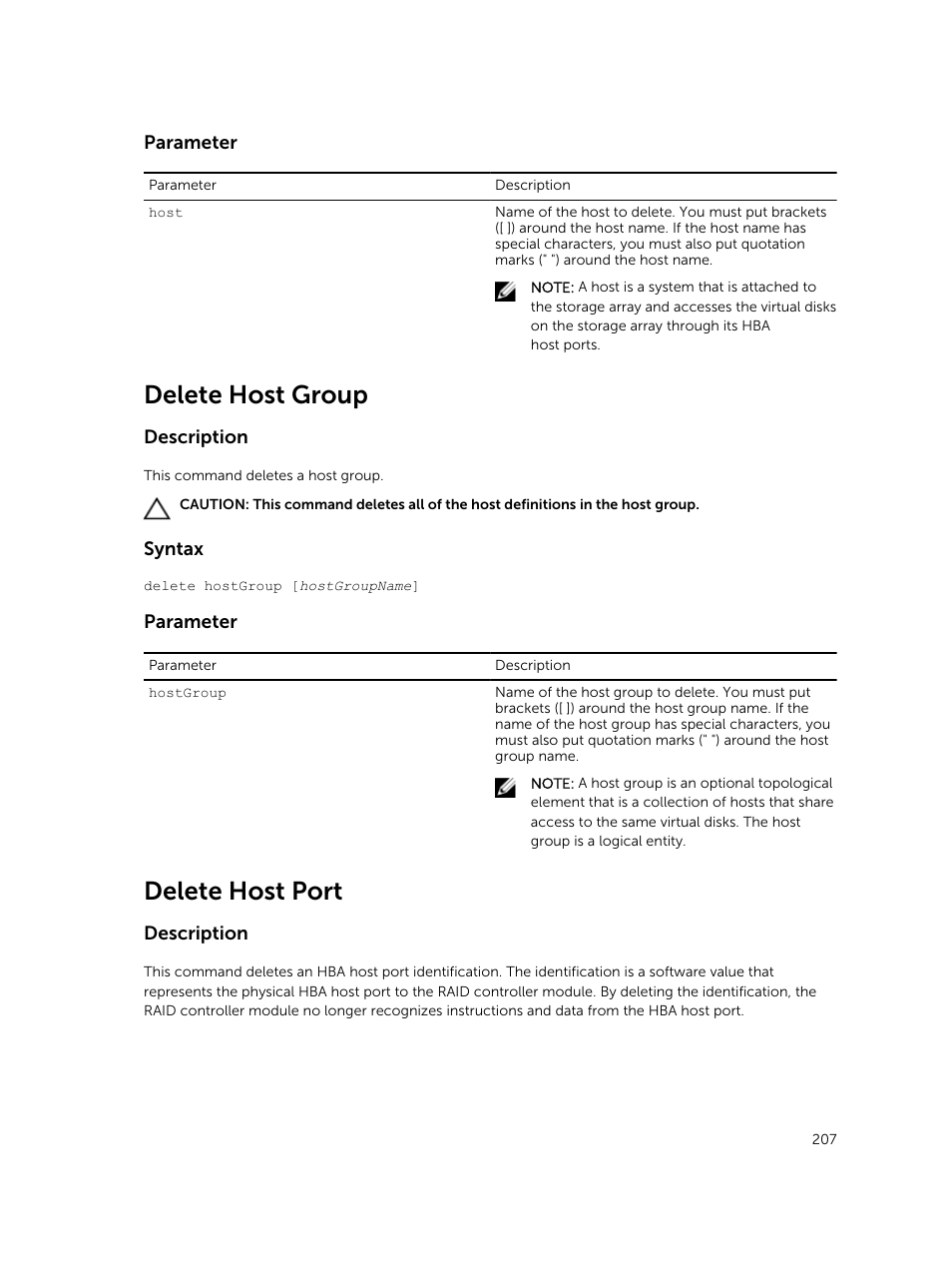 Delete host group, Delete host port | Dell PowerVault MD3420 User Manual | Page 207 / 405