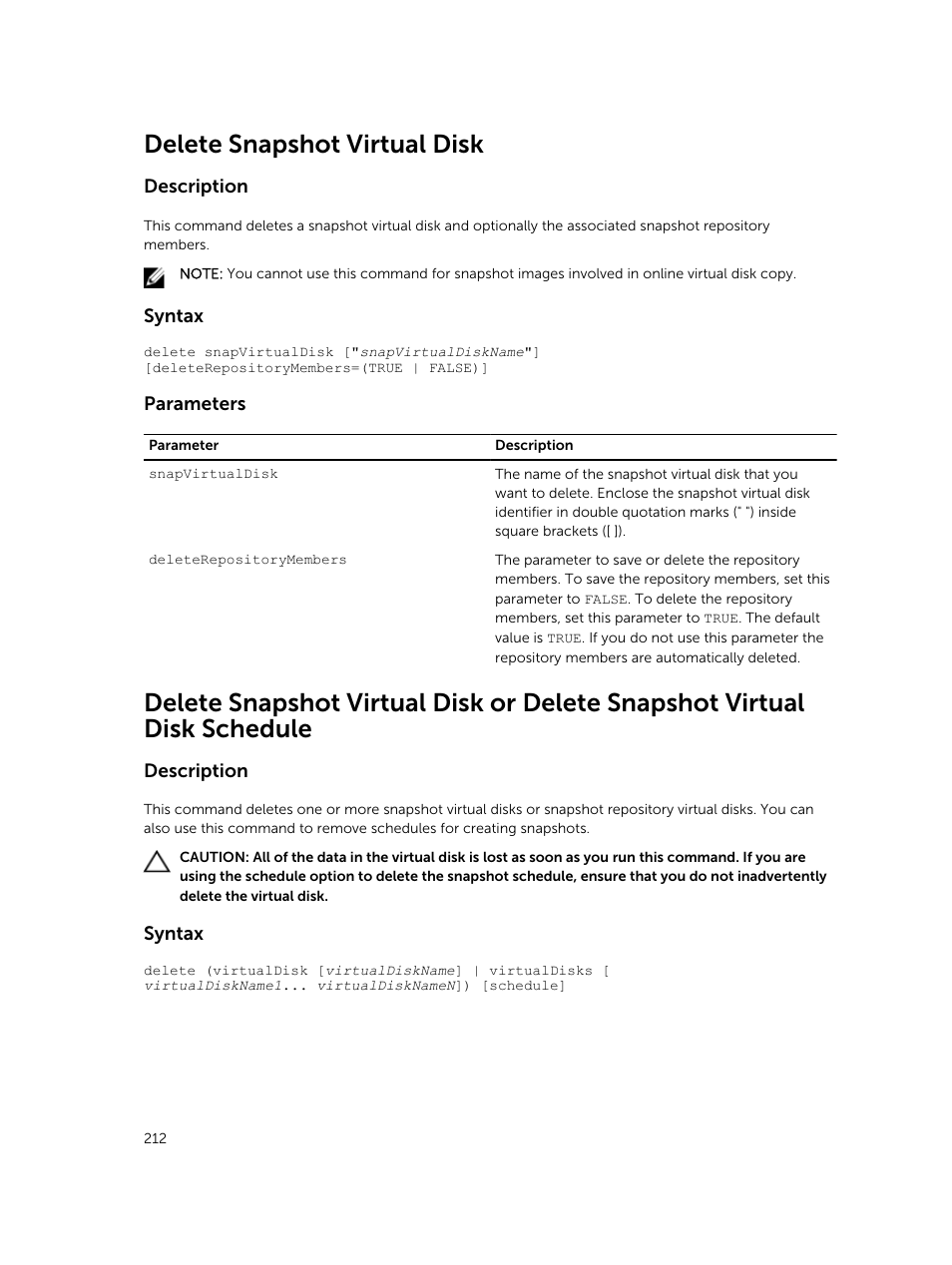 Delete snapshot virtual disk | Dell PowerVault MD3420 User Manual | Page 212 / 405