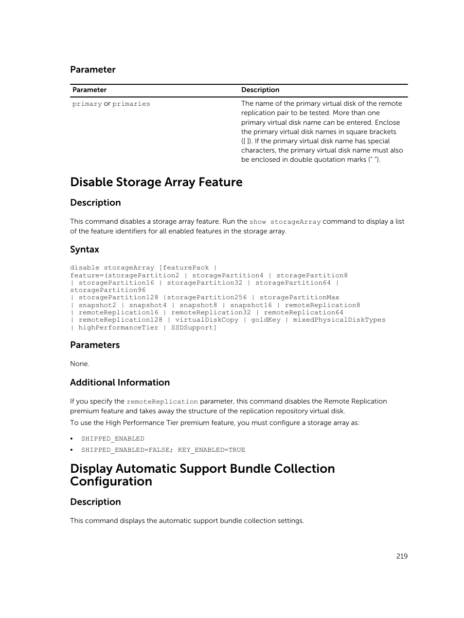 Disable storage array feature | Dell PowerVault MD3420 User Manual | Page 219 / 405
