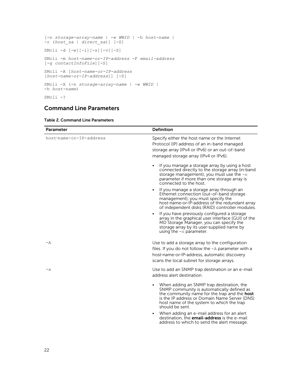 Command line parameters | Dell PowerVault MD3420 User Manual | Page 22 / 405