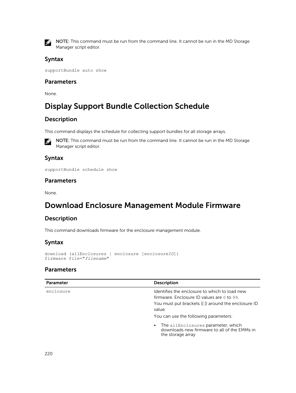 Display support bundle collection schedule, Download enclosure management module firmware | Dell PowerVault MD3420 User Manual | Page 220 / 405