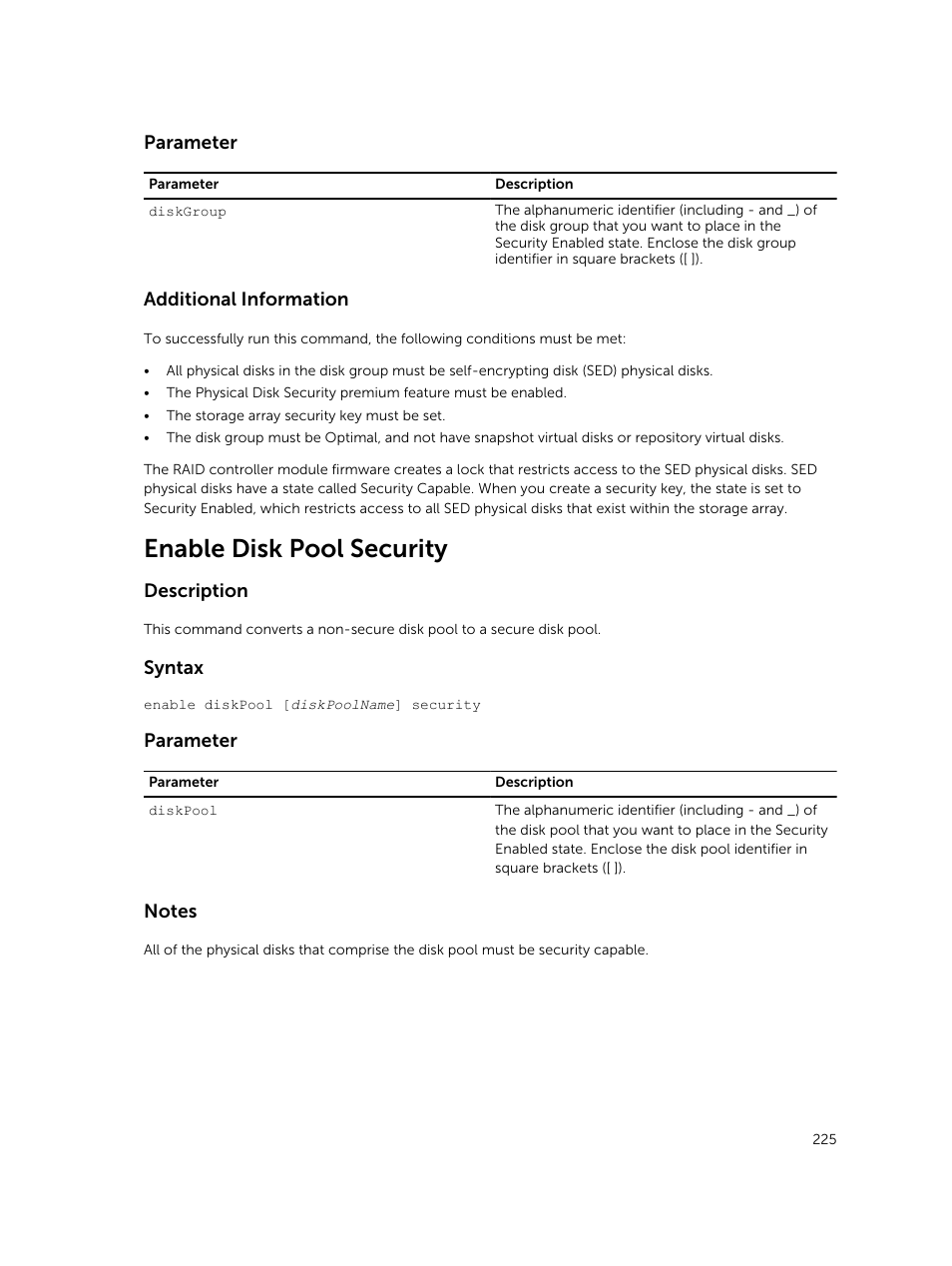 Enable disk pool security | Dell PowerVault MD3420 User Manual | Page 225 / 405