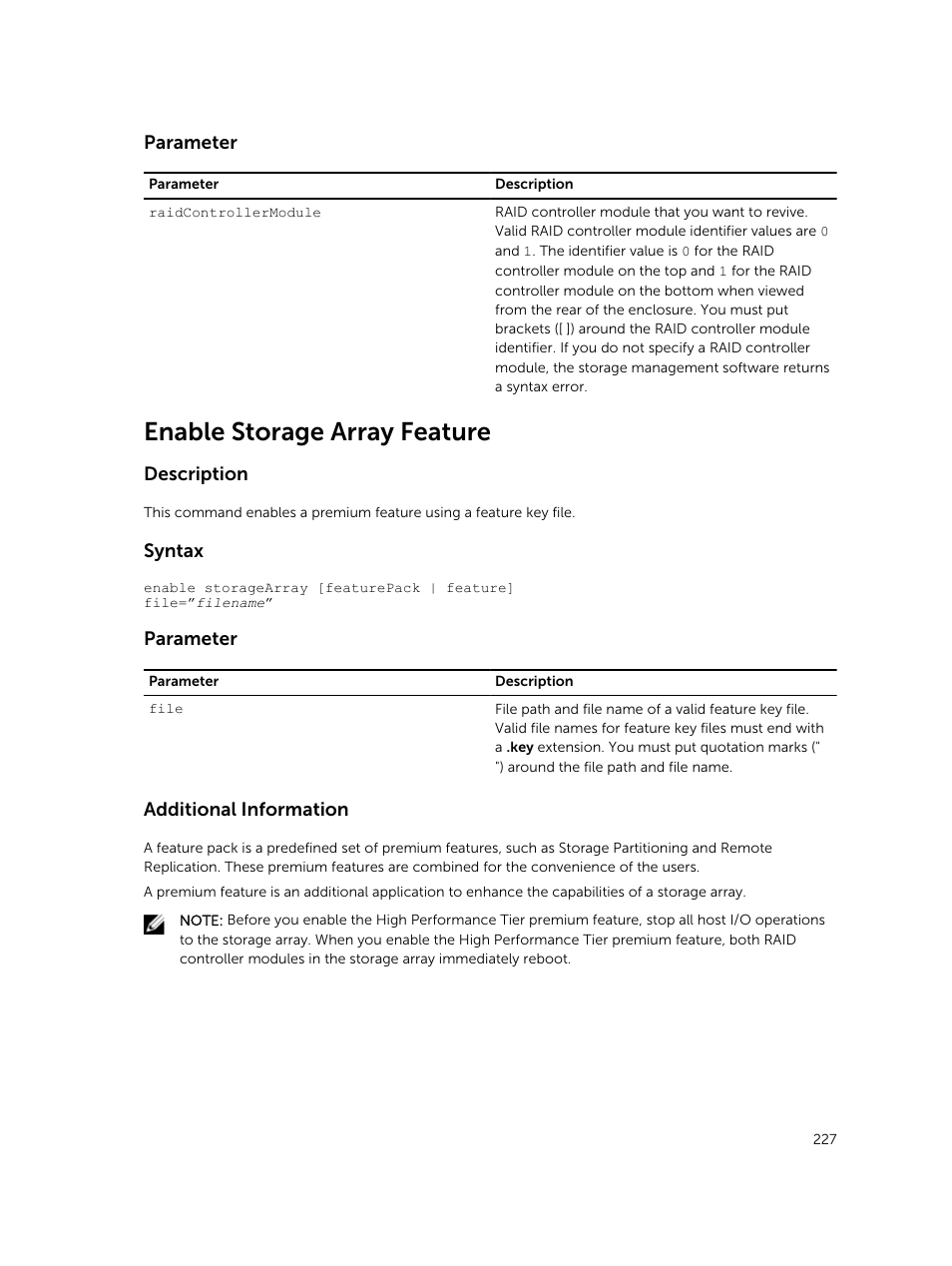 Enable storage array feature | Dell PowerVault MD3420 User Manual | Page 227 / 405