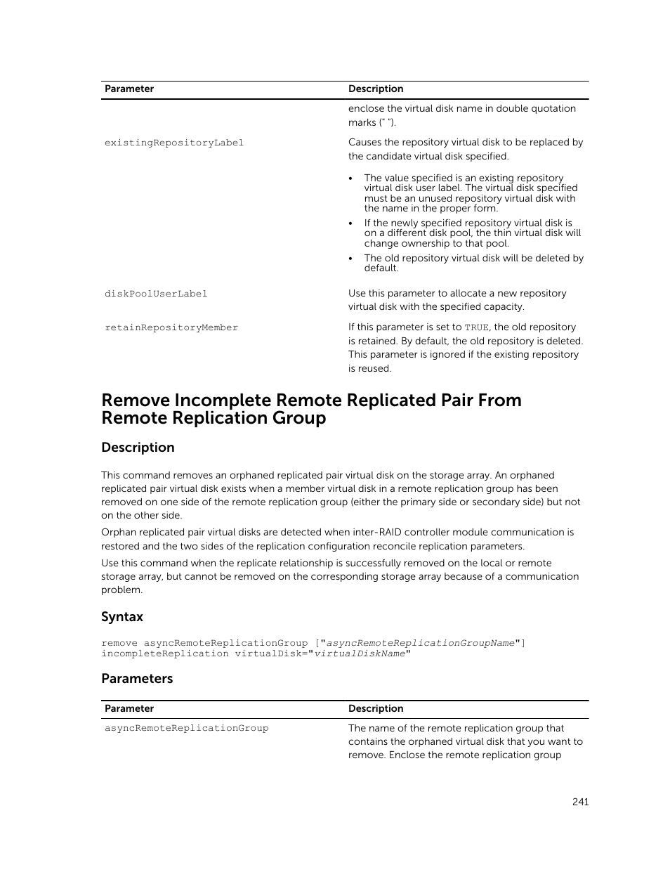 Description, Syntax, Parameters | Dell PowerVault MD3420 User Manual | Page 241 / 405