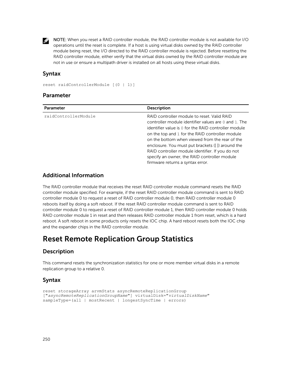 Reset remote replication group statistics | Dell PowerVault MD3420 User Manual | Page 250 / 405