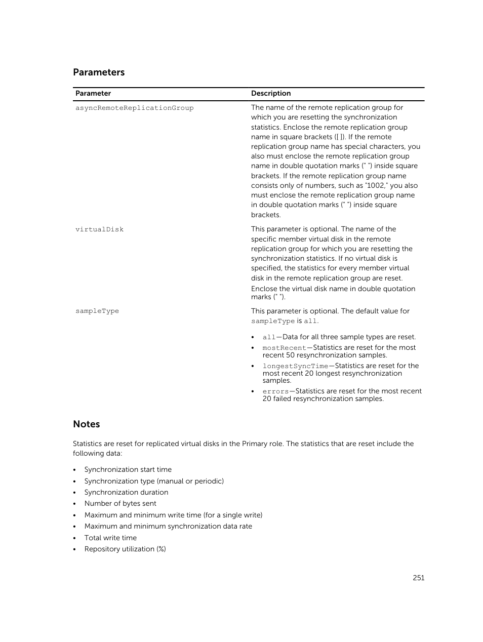 Parameters | Dell PowerVault MD3420 User Manual | Page 251 / 405
