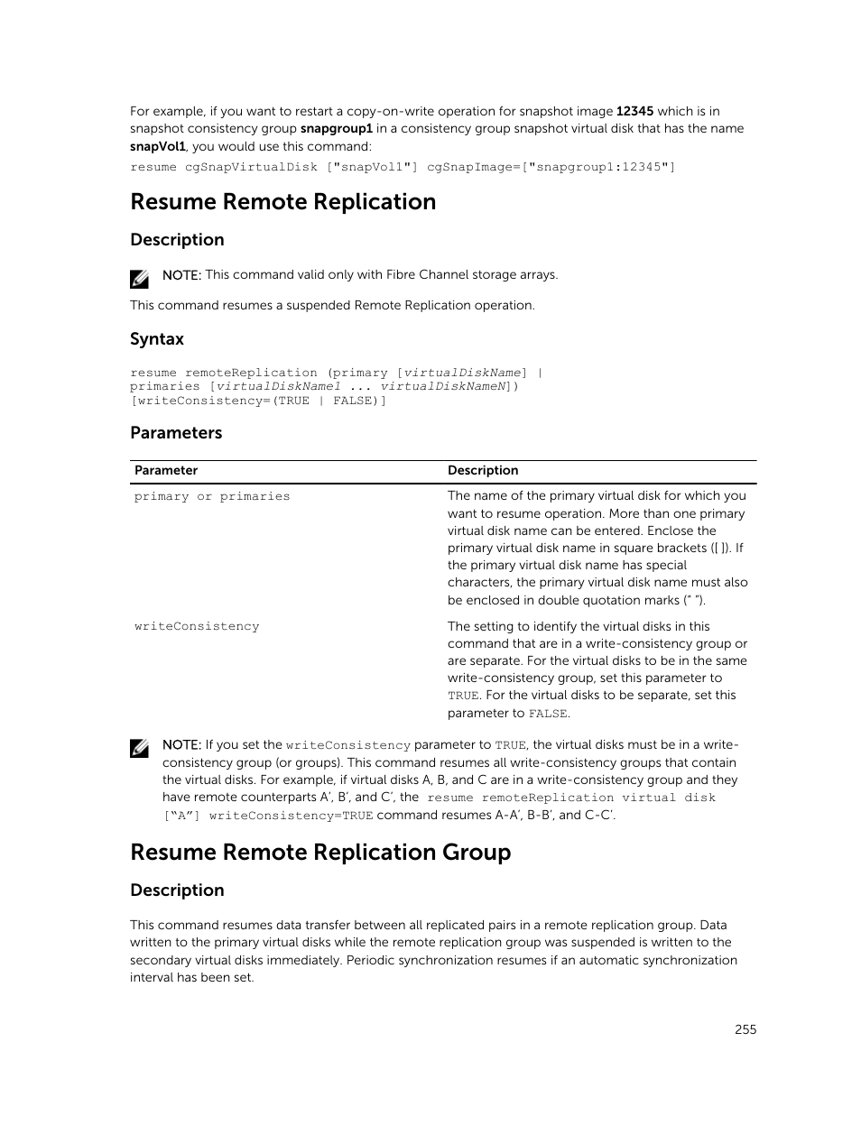 Resume remote replication, Resume remote replication group | Dell PowerVault MD3420 User Manual | Page 255 / 405