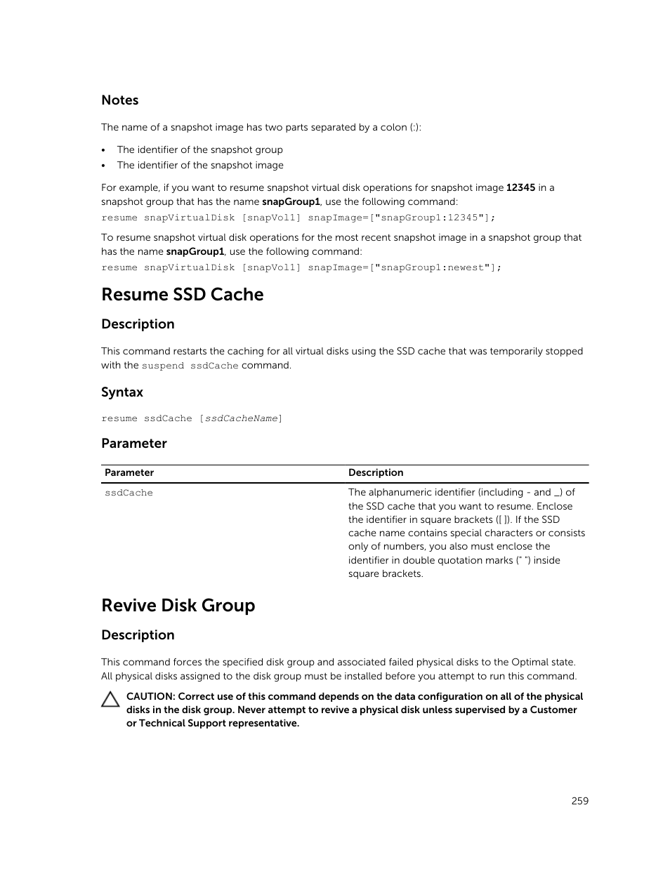 Resume ssd cache, Revive disk group | Dell PowerVault MD3420 User Manual | Page 259 / 405