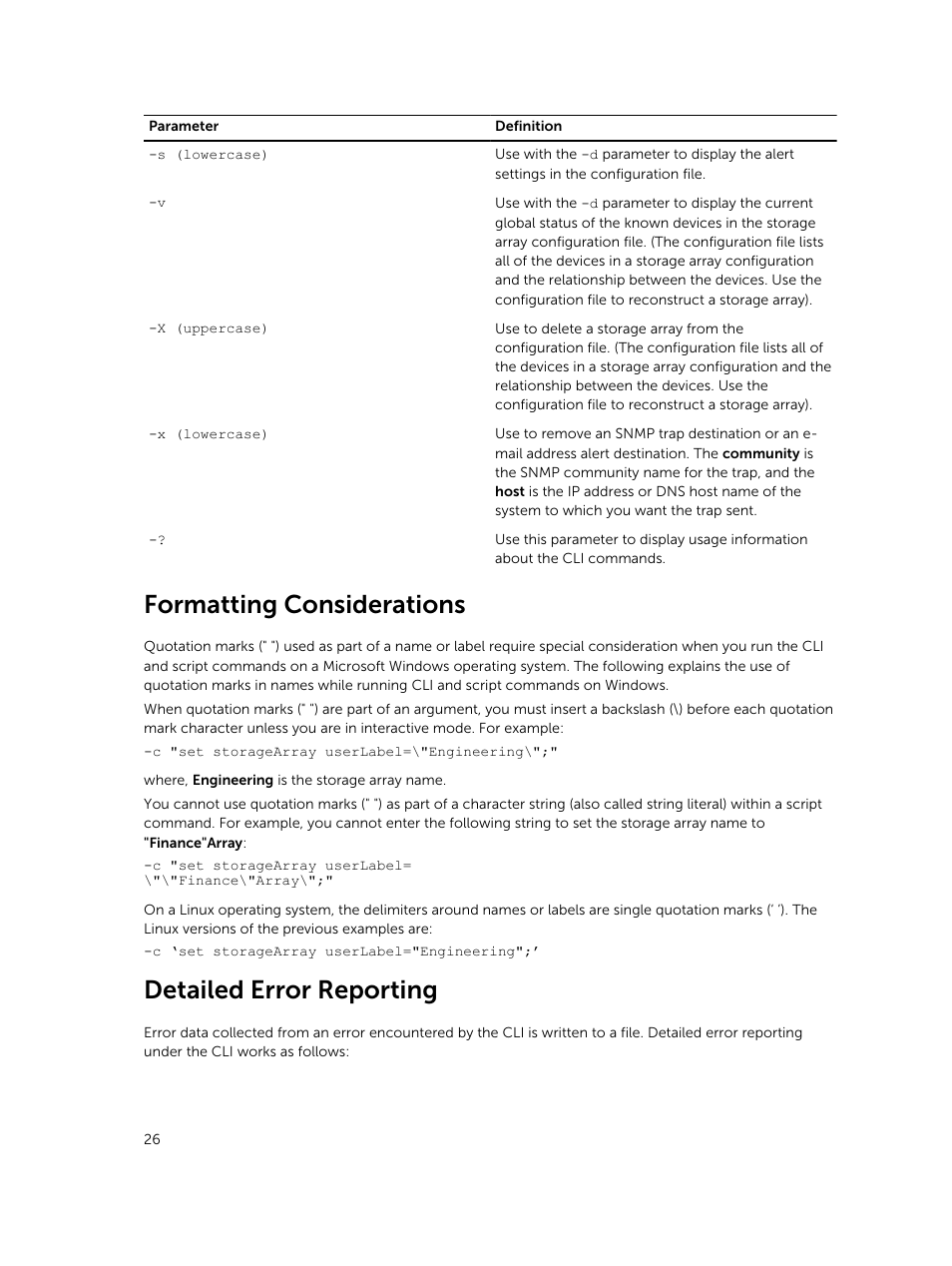 Formatting considerations, Detailed error reporting | Dell PowerVault MD3420 User Manual | Page 26 / 405