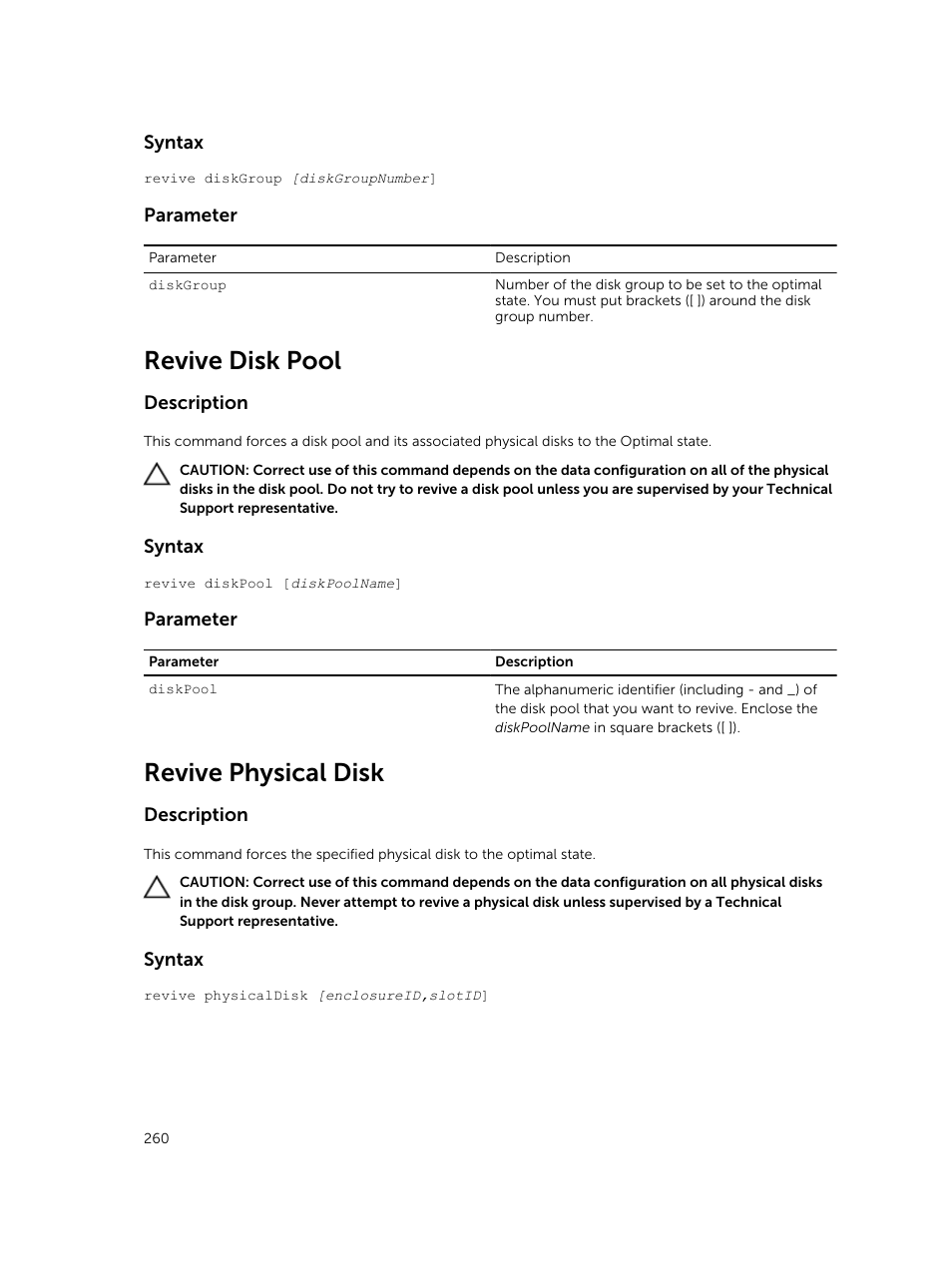 Revive disk pool, Revive physical disk | Dell PowerVault MD3420 User Manual | Page 260 / 405