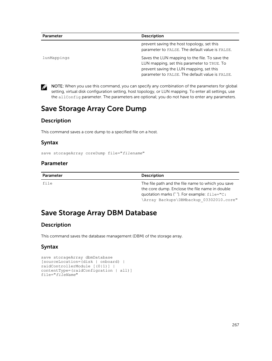 Save storage array core dump, Save storage array dbm database | Dell PowerVault MD3420 User Manual | Page 267 / 405
