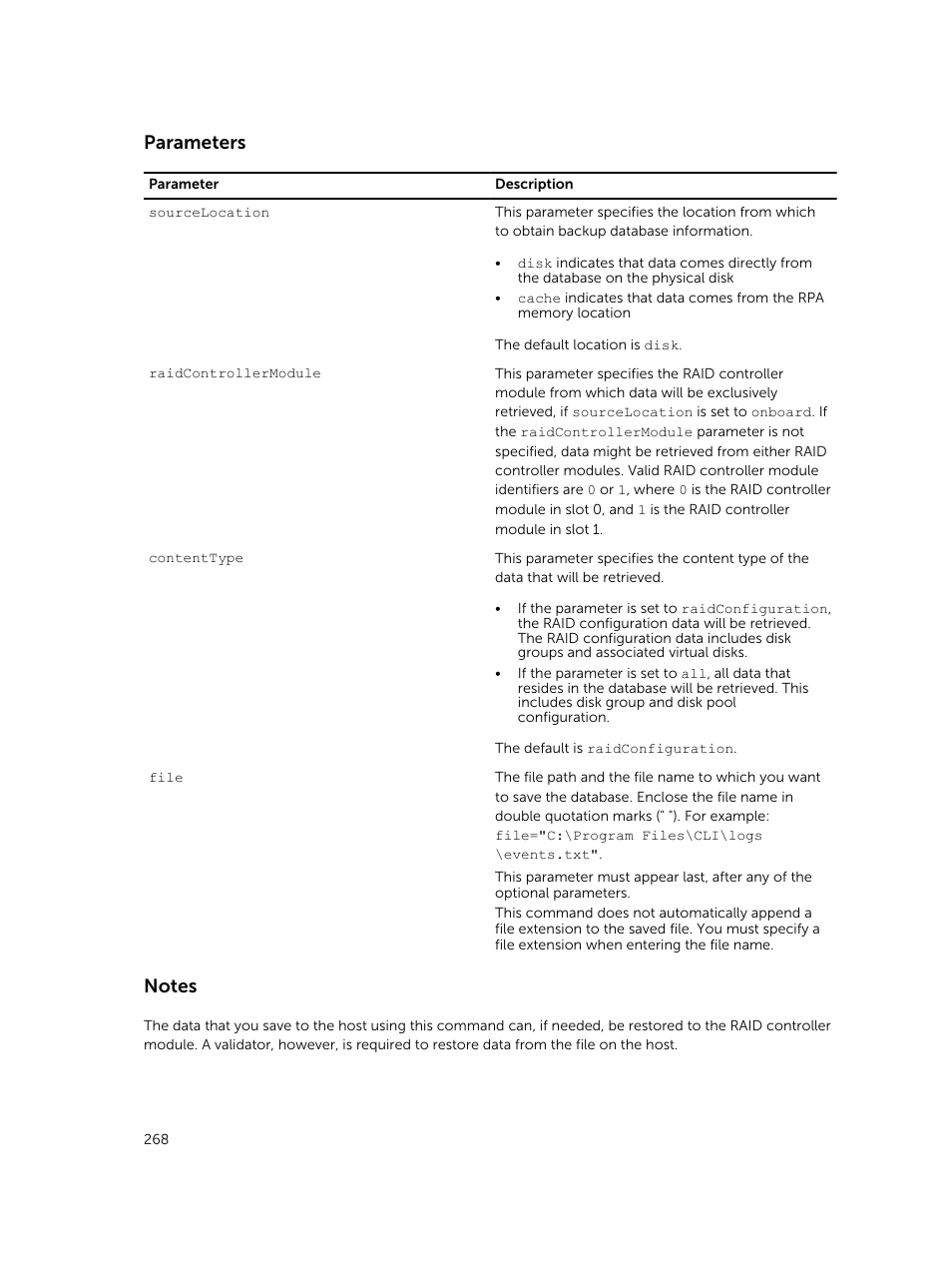 Parameters | Dell PowerVault MD3420 User Manual | Page 268 / 405