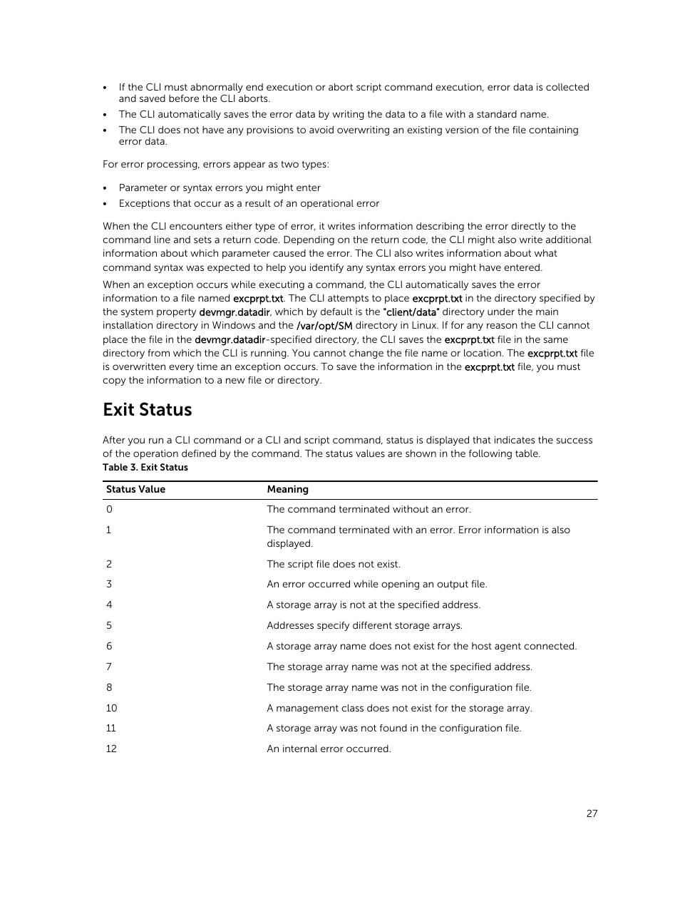 Exit status | Dell PowerVault MD3420 User Manual | Page 27 / 405