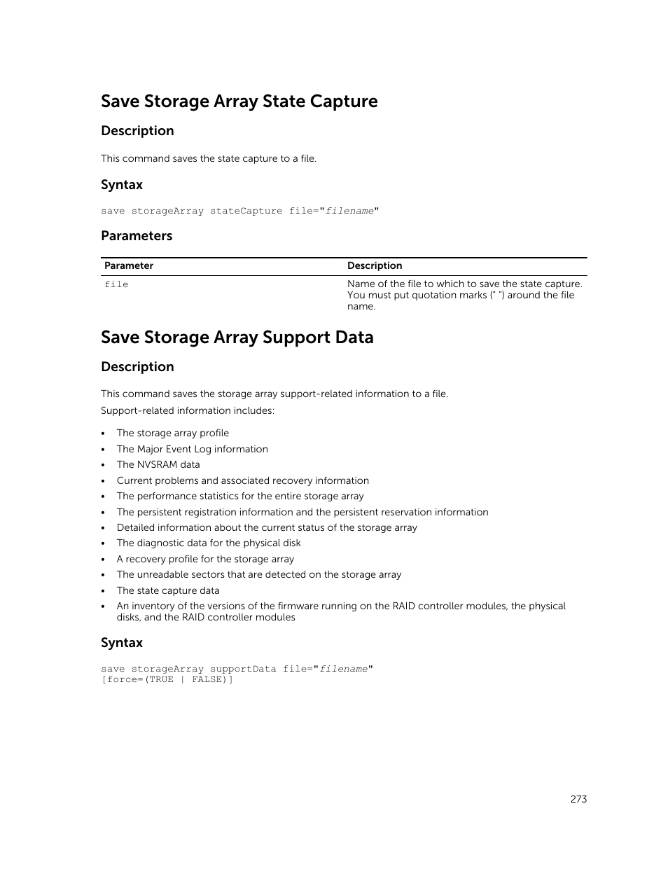 Save storage array state capture, Save storage array support data | Dell PowerVault MD3420 User Manual | Page 273 / 405