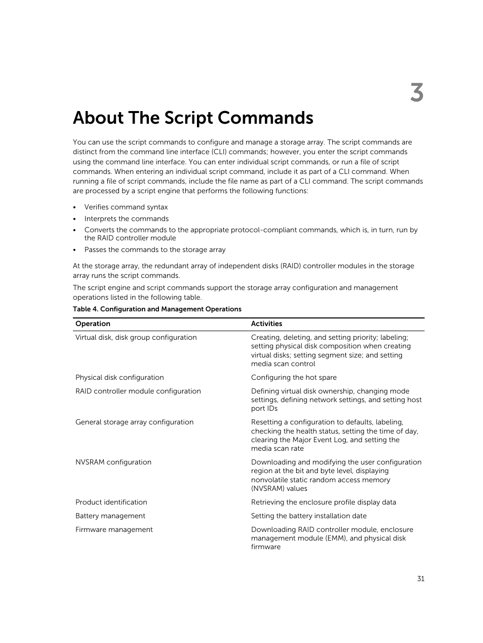 About the script commands, 3 about the script commands | Dell PowerVault MD3420 User Manual | Page 31 / 405