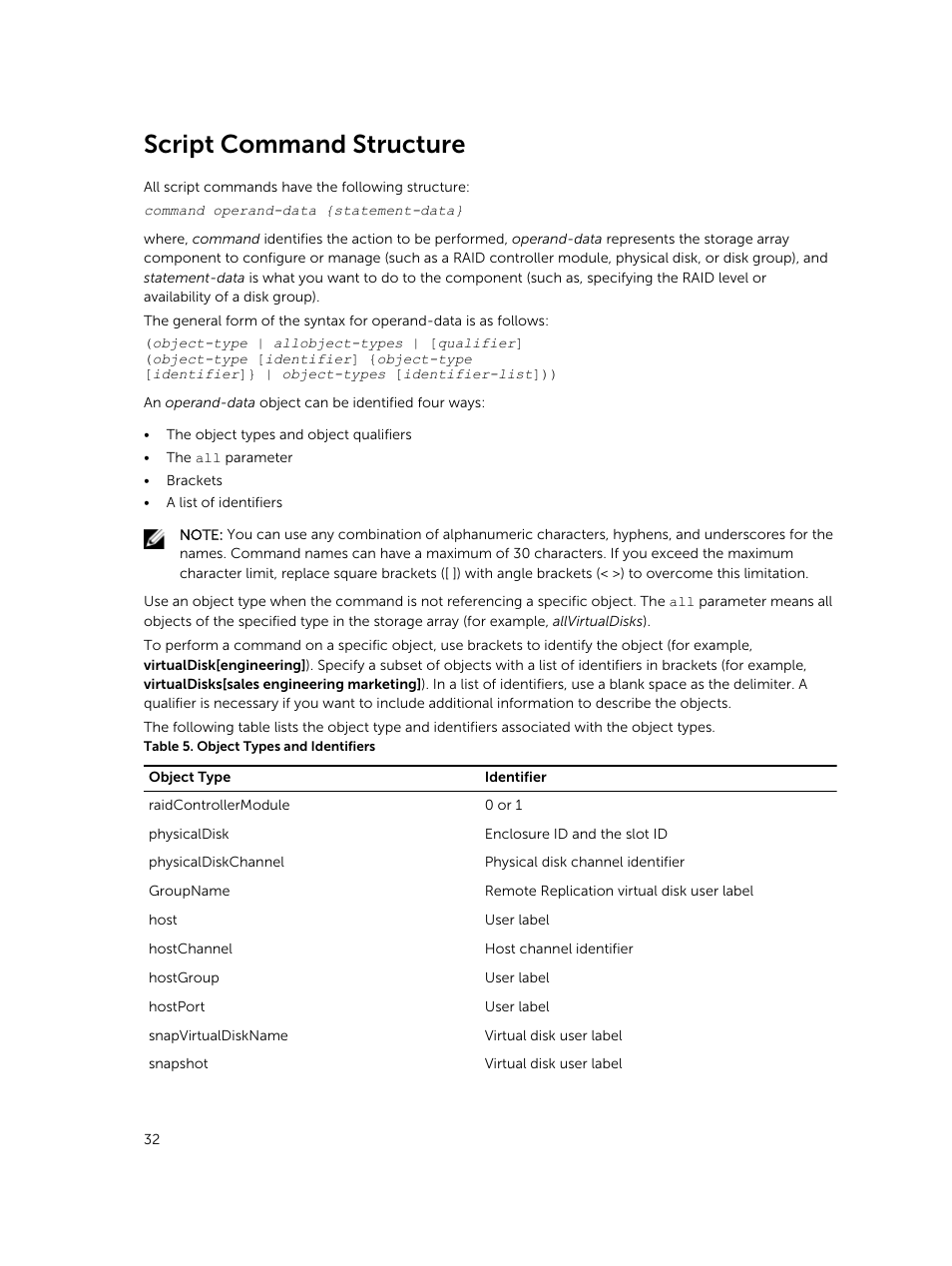 Script command structure | Dell PowerVault MD3420 User Manual | Page 32 / 405