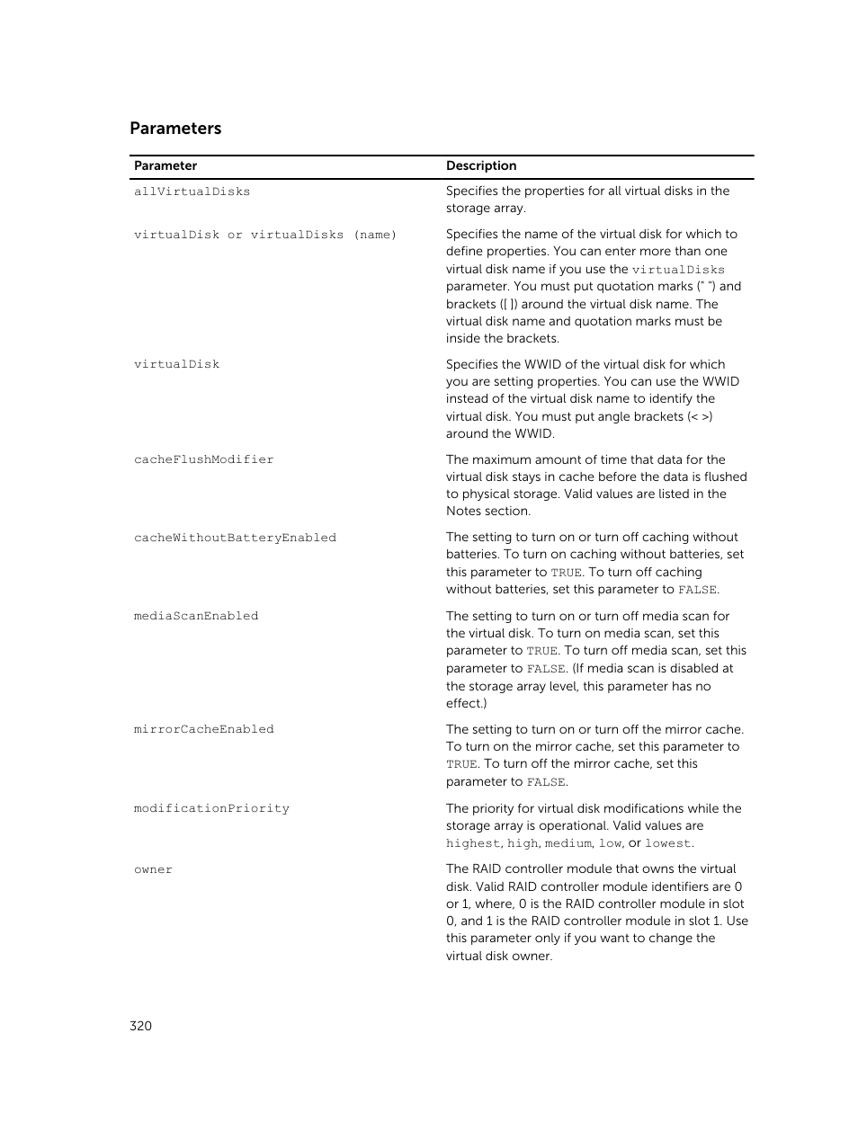 Parameters | Dell PowerVault MD3420 User Manual | Page 320 / 405