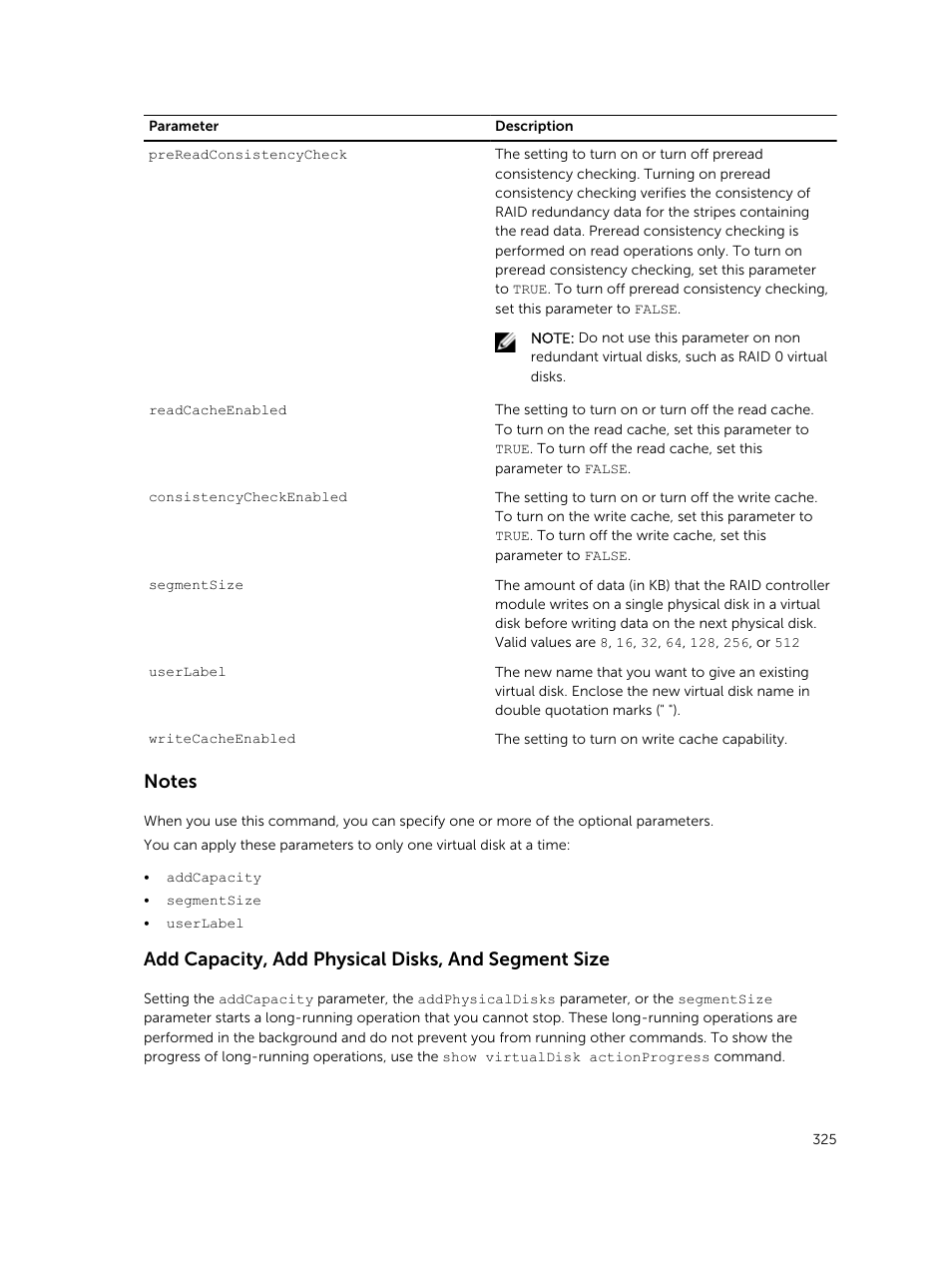 Add capacity, add physical disks, and segment size | Dell PowerVault MD3420 User Manual | Page 325 / 405