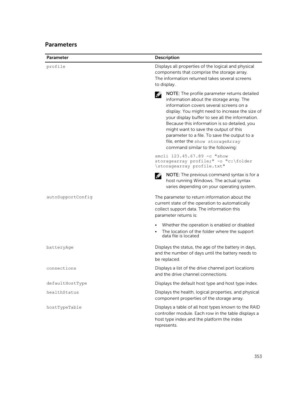 Parameters | Dell PowerVault MD3420 User Manual | Page 353 / 405