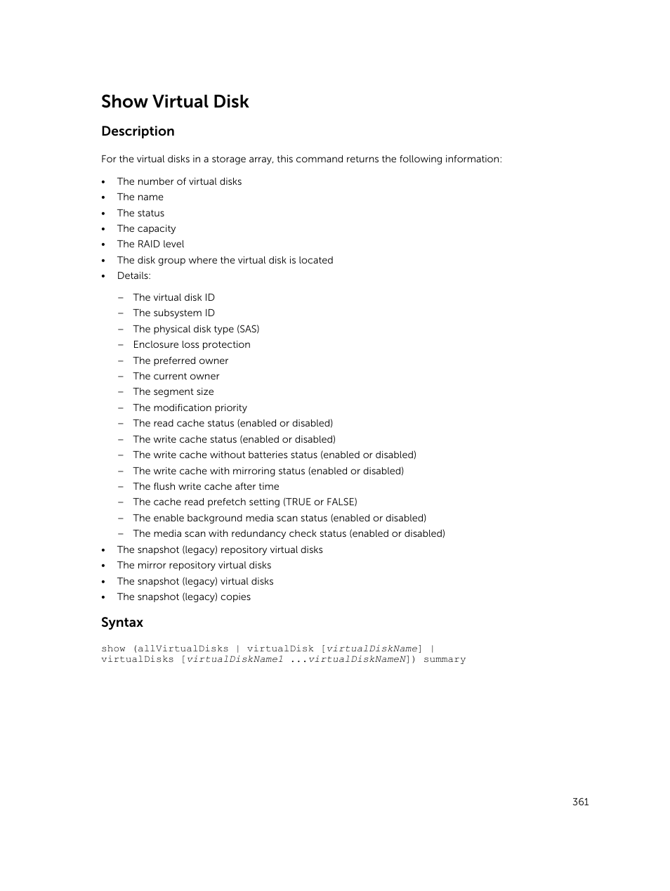 Show virtual disk | Dell PowerVault MD3420 User Manual | Page 361 / 405