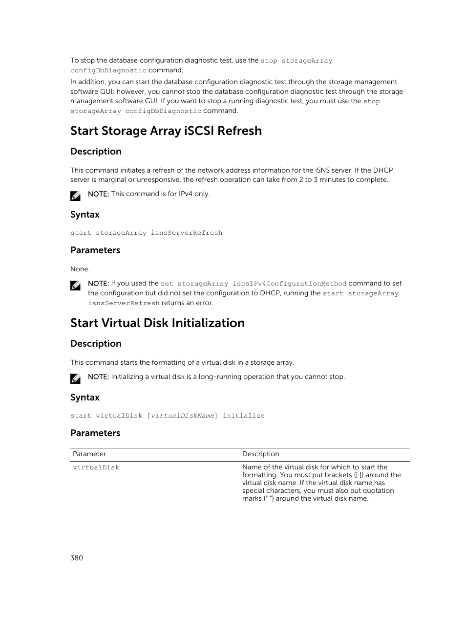 Start storage array iscsi refresh, Start virtual disk initialization | Dell PowerVault MD3420 User Manual | Page 380 / 405