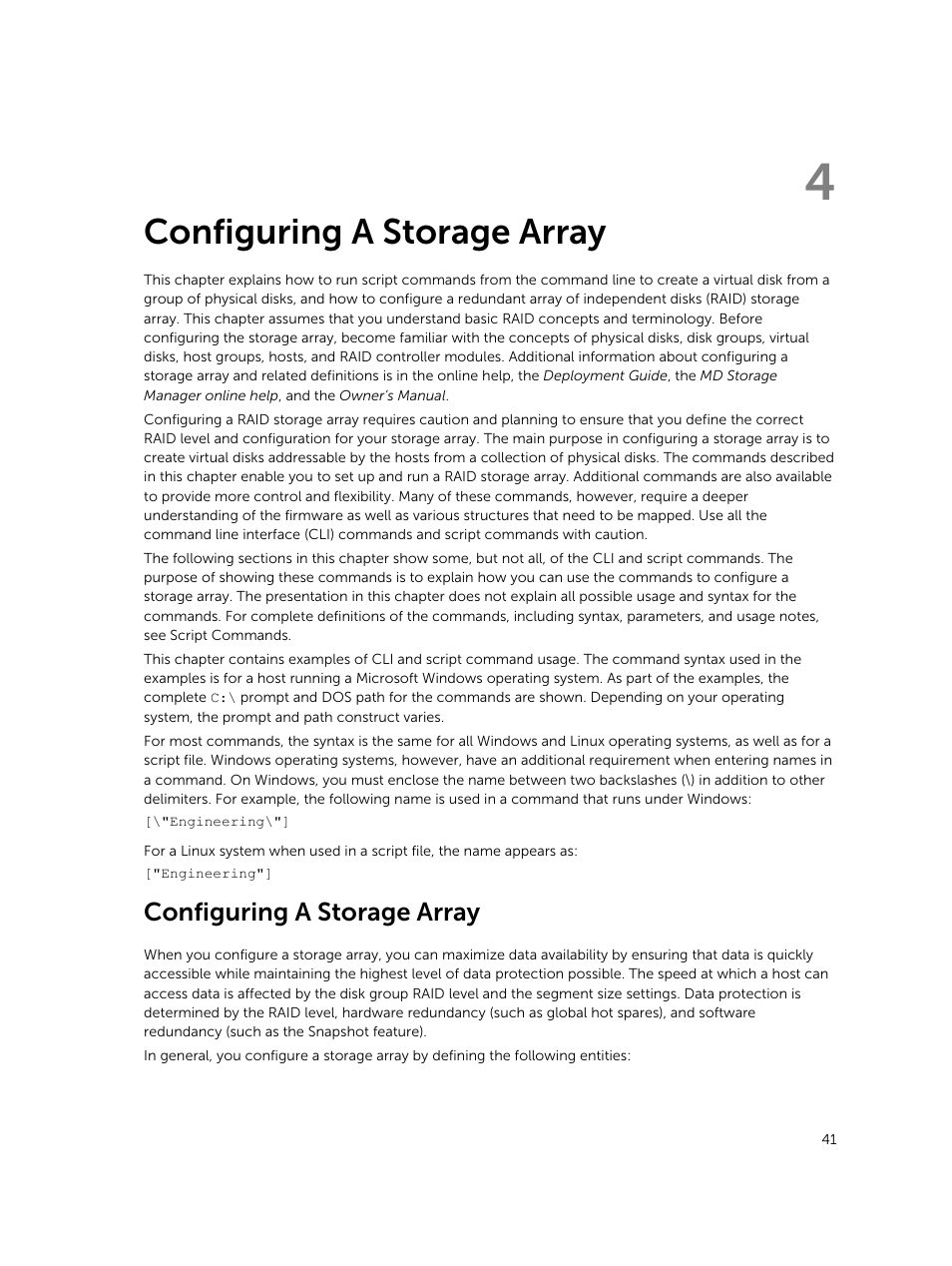 Configuring a storage array, 4 configuring a storage array | Dell PowerVault MD3420 User Manual | Page 41 / 405
