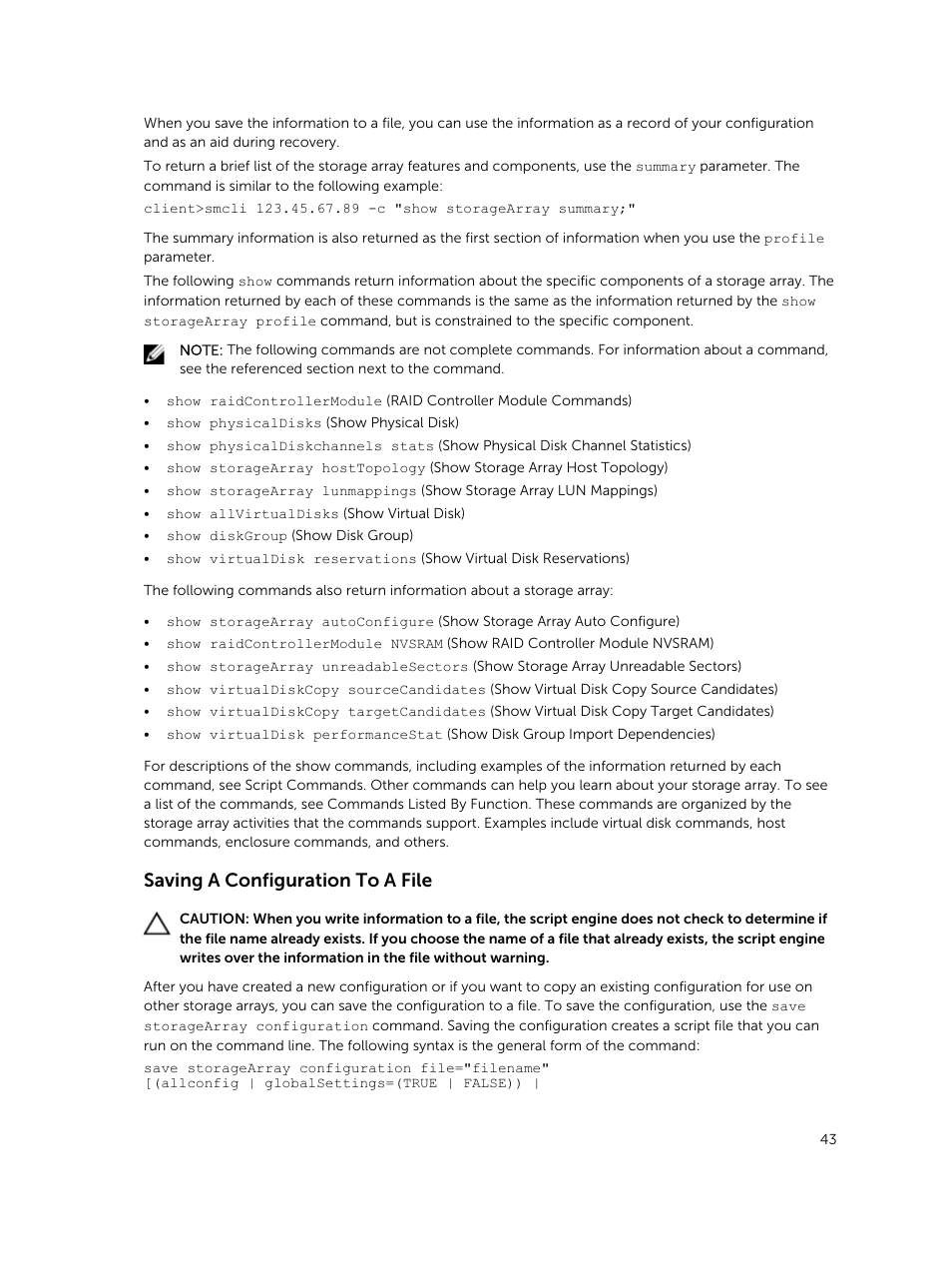 Saving a configuration to a file | Dell PowerVault MD3420 User Manual | Page 43 / 405