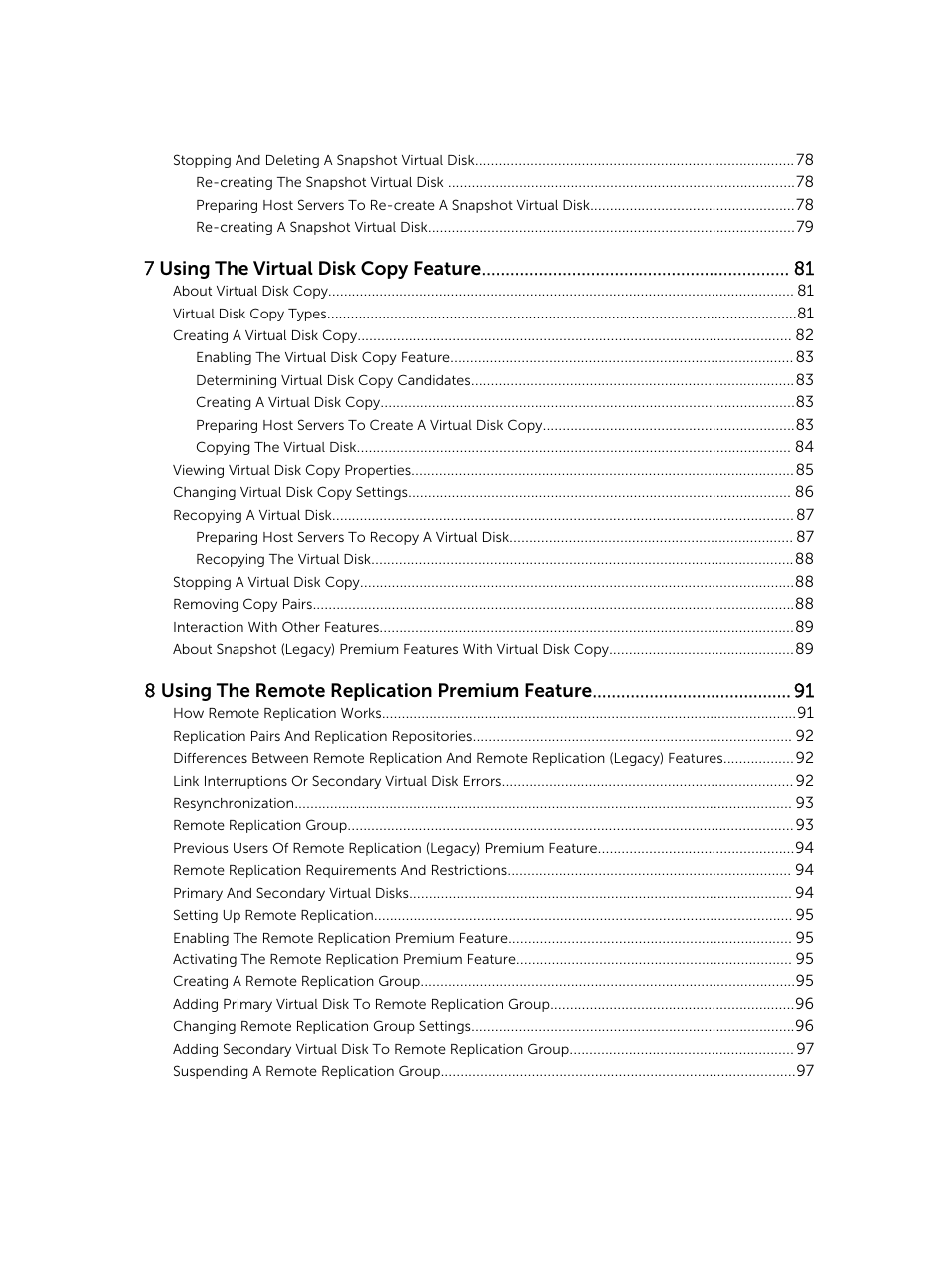 7 using the virtual disk copy feature, 8 using the remote replication premium feature | Dell PowerVault MD3420 User Manual | Page 5 / 405