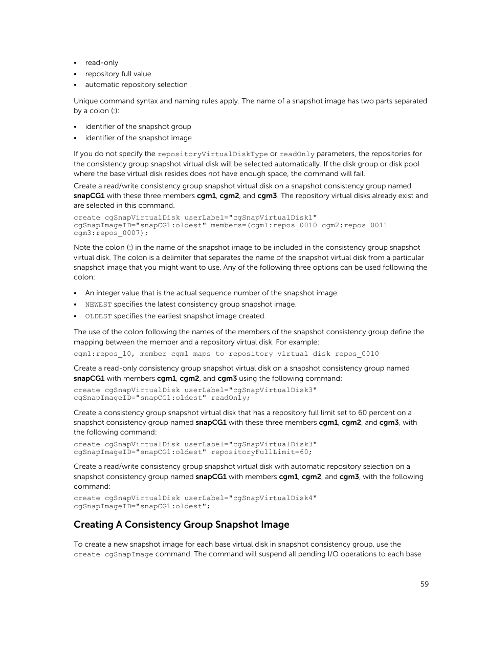Creating a consistency group snapshot image | Dell PowerVault MD3420 User Manual | Page 59 / 405