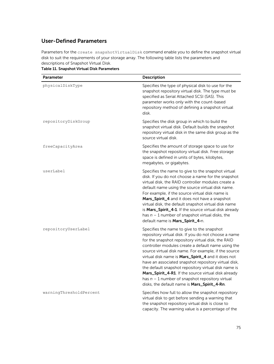 User-defined parameters | Dell PowerVault MD3420 User Manual | Page 75 / 405