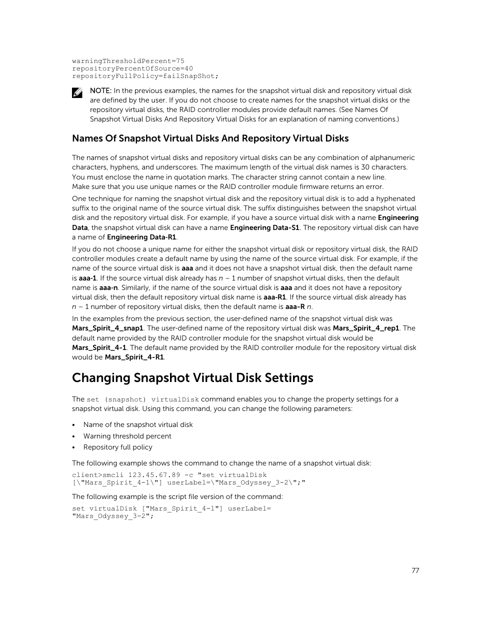 Changing snapshot virtual disk settings | Dell PowerVault MD3420 User Manual | Page 77 / 405