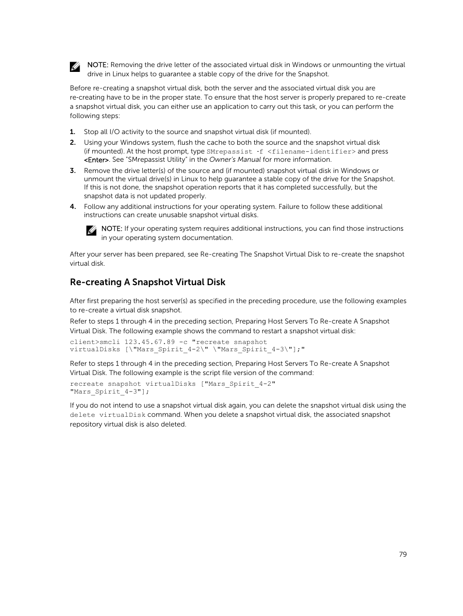 Re-creating a snapshot virtual disk | Dell PowerVault MD3420 User Manual | Page 79 / 405