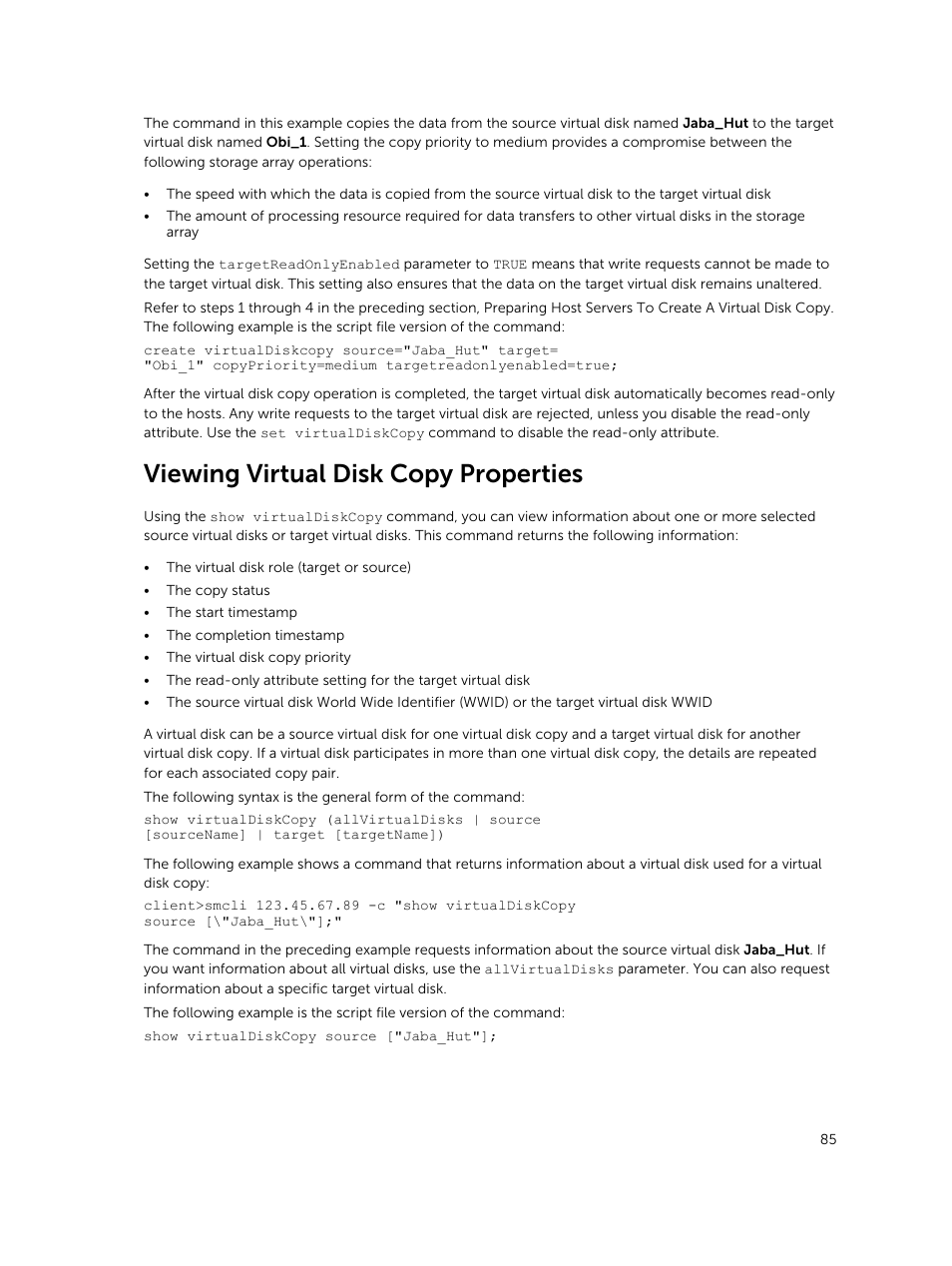 Viewing virtual disk copy properties | Dell PowerVault MD3420 User Manual | Page 85 / 405