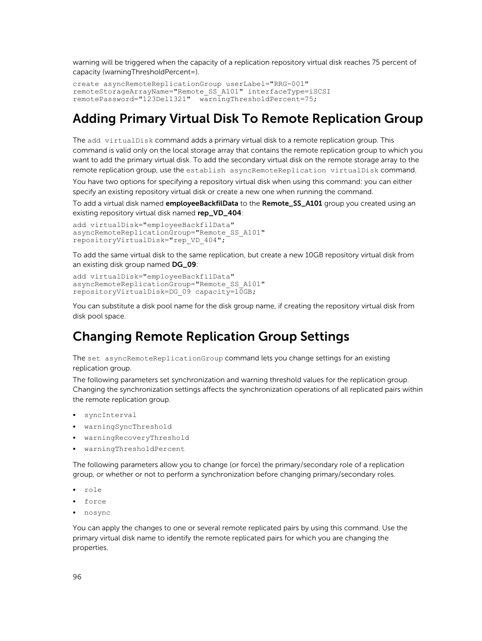 Changing remote replication group settings | Dell PowerVault MD3420 User Manual | Page 96 / 405