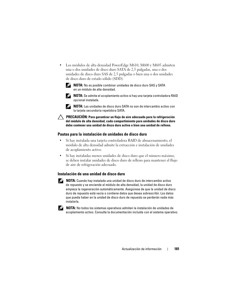 Instalación de una unidad de disco duro | Dell PowerEdge M600 User Manual | Page 181 / 186