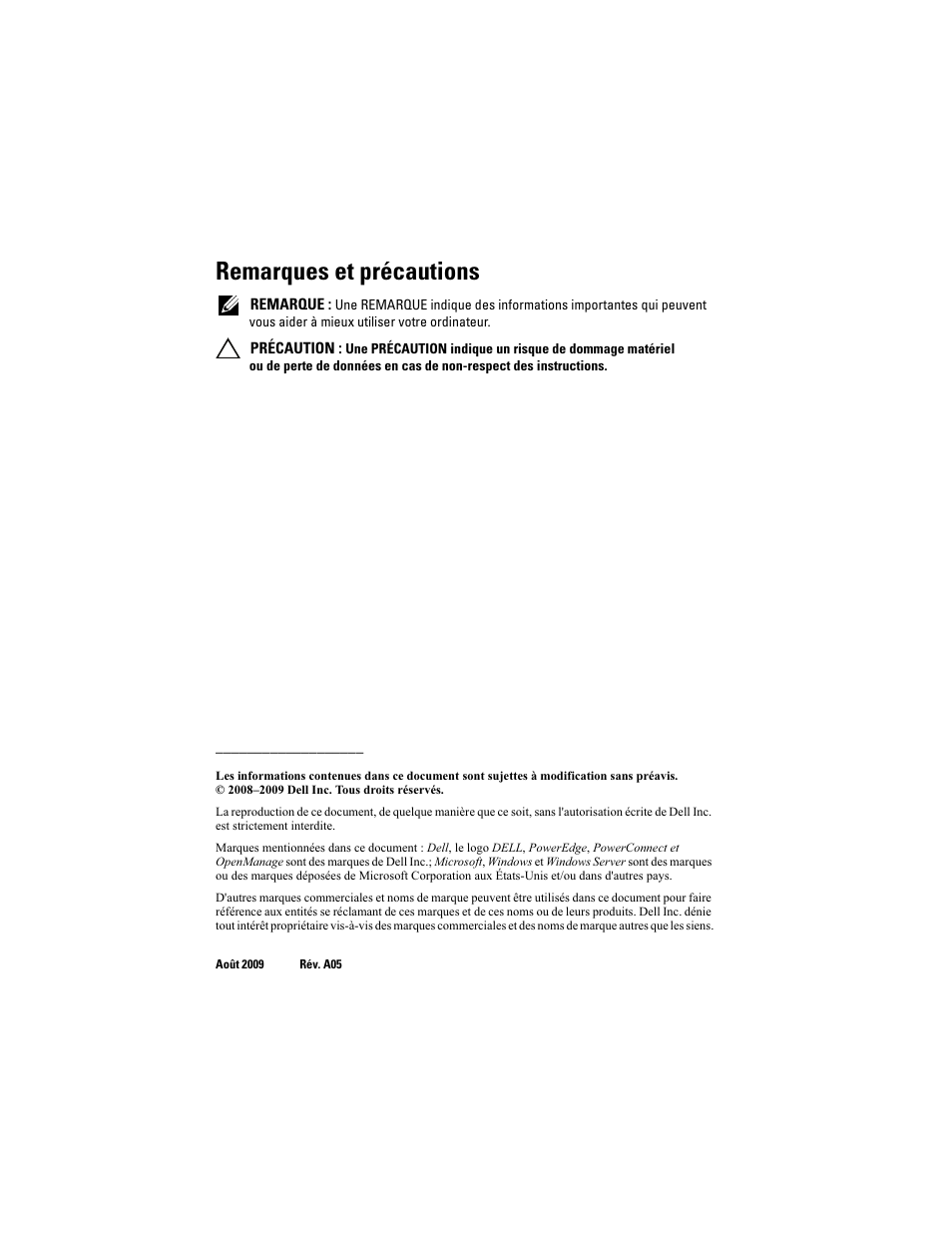 Remarques et précautions | Dell PowerEdge M600 User Manual | Page 52 / 186