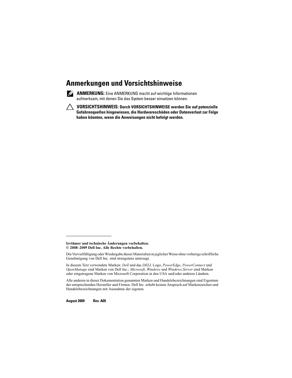 Anmerkungen und vorsichtshinweise | Dell PowerEdge M600 User Manual | Page 80 / 186